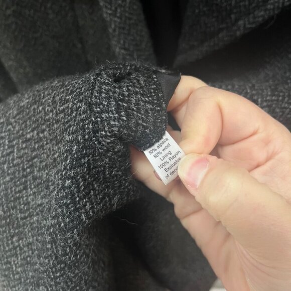 Peruvian Connection Wool Blend Women's Herringbone Leather Detail Long Coat- Siz - Picture 3 of 5